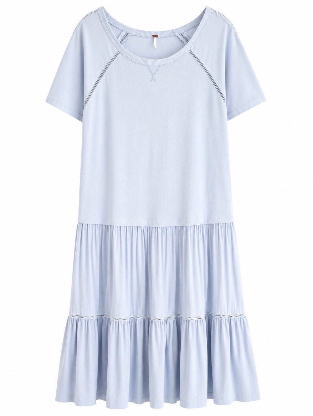 Free People Sun Fade Midi Dress L Light Blue Tiered Boho Cotton Cottagecore - Picture 2 of 16